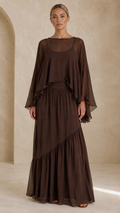 Elegant Sheer Cape Maxi Dress