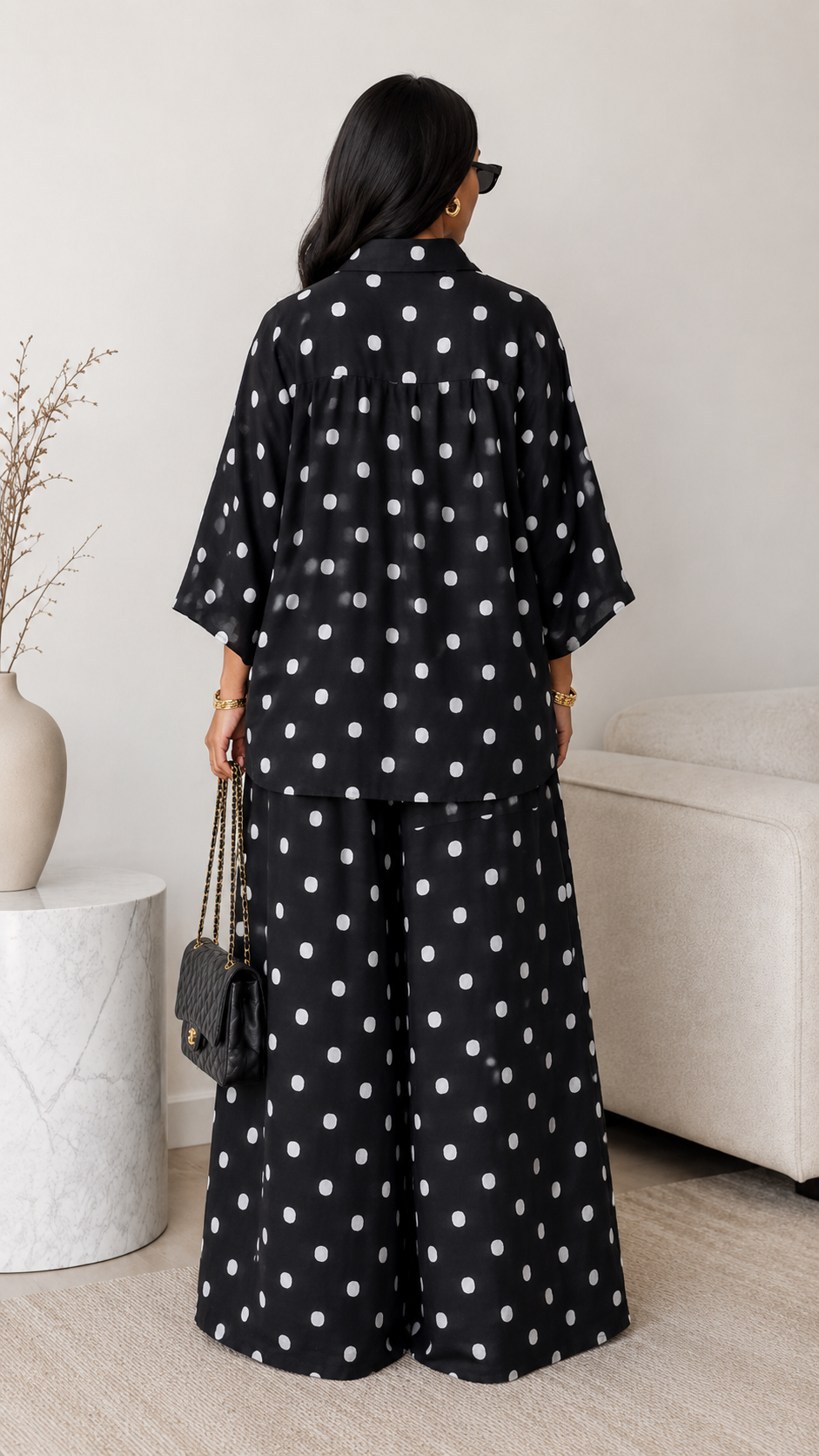 Polka Dot Shirt & Wide-Leg Pants Set
