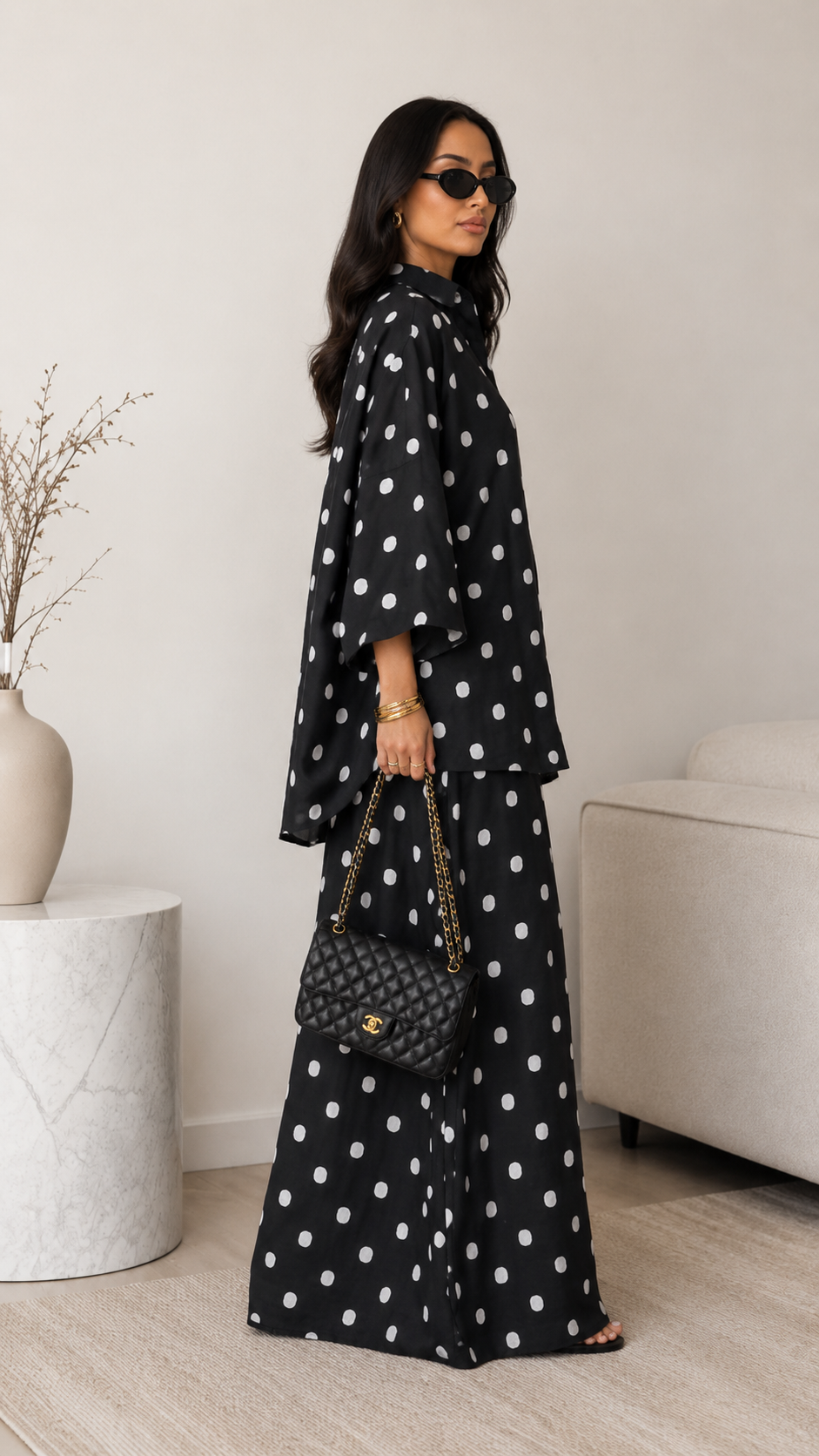 Polka Dot Shirt & Wide-Leg Pants Set