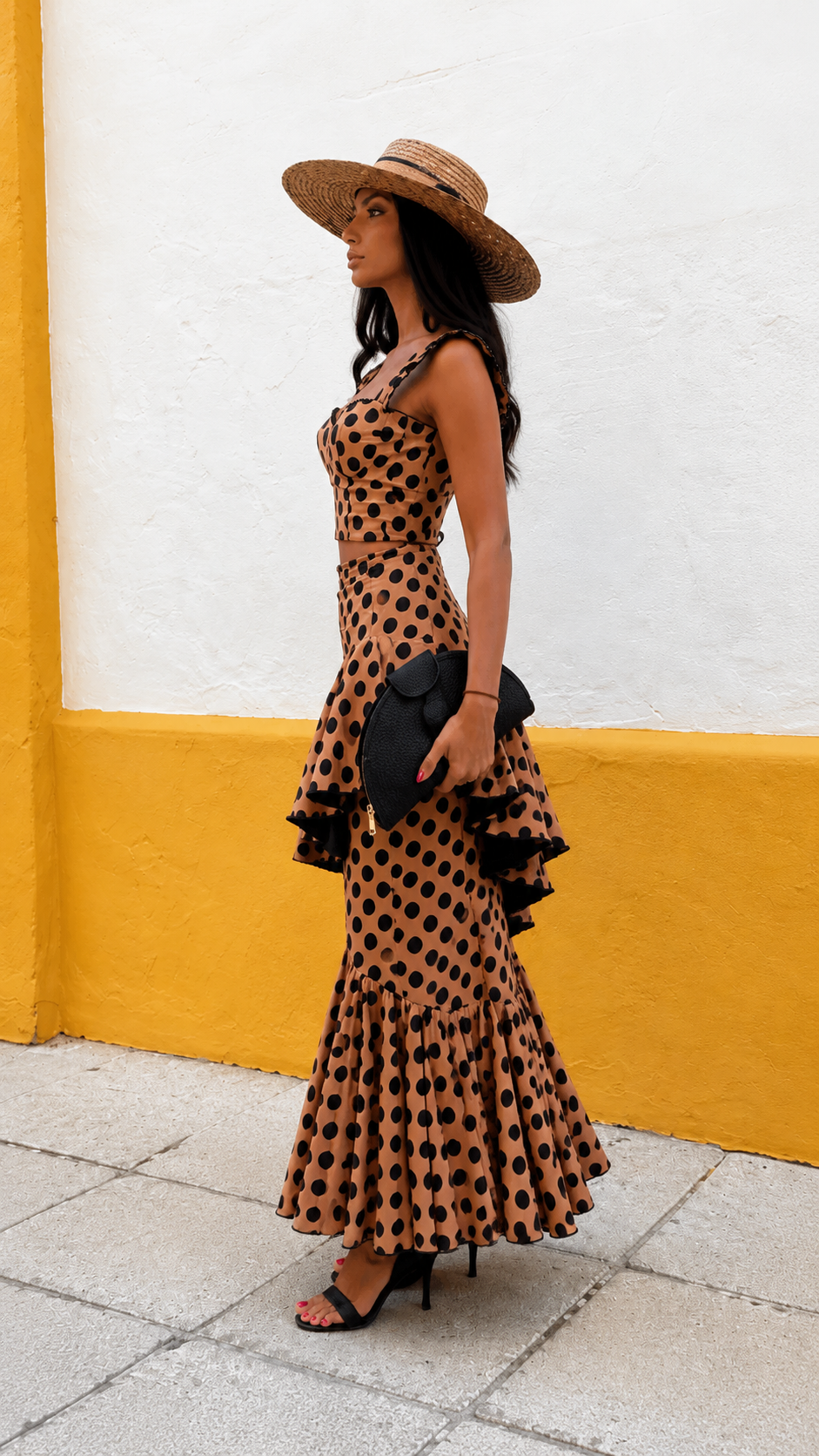 Polka Dot Ruffle Crop Top & Maxi Skirt Set