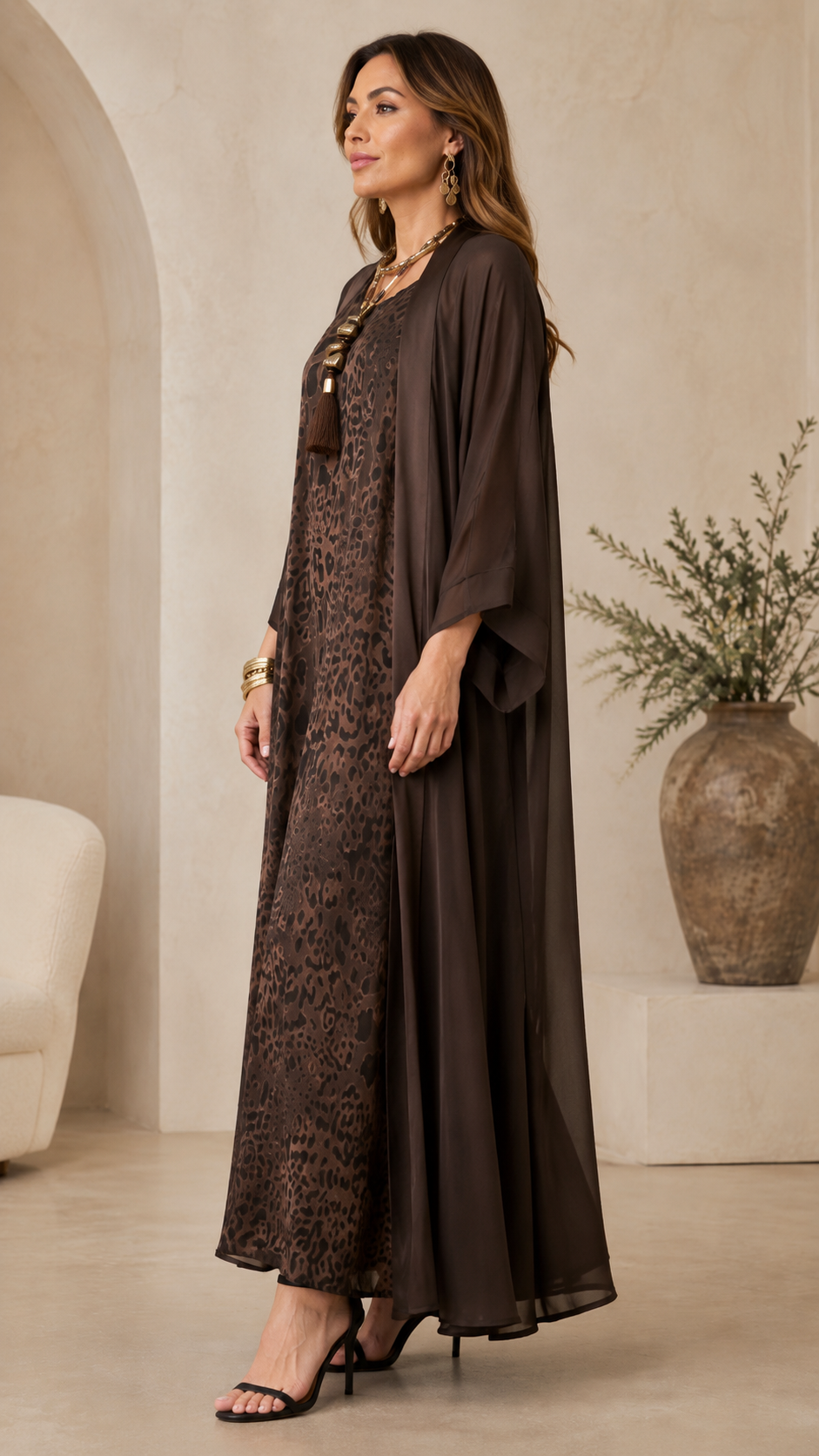 Leopard Print Maxi Dress with Sheer Duster Set