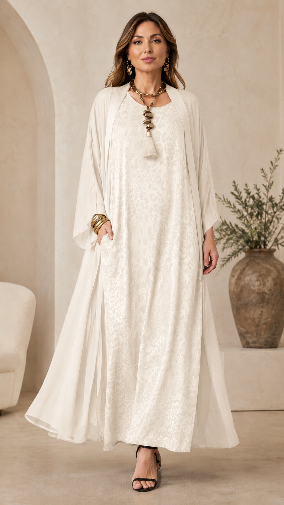 Leopard Print Maxi Dress with Sheer Duster Set