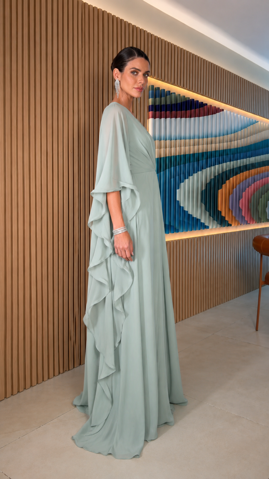 Ruffle Sleeve Pleated Maxi Dress