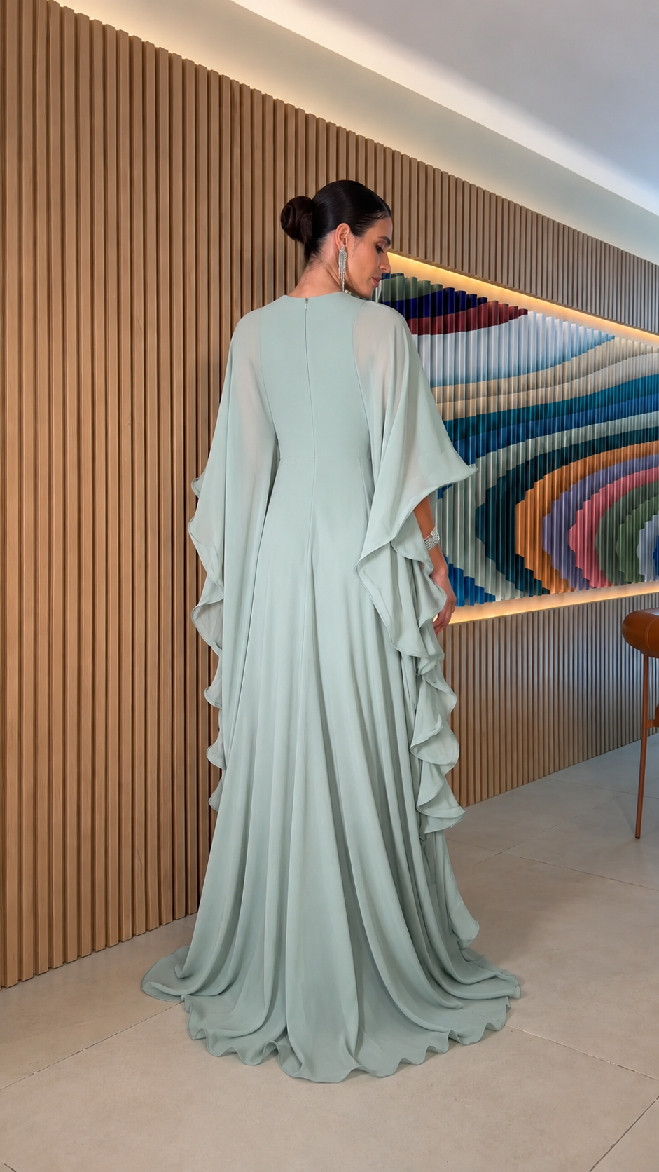 Ruffle Sleeve Pleated Maxi Dress