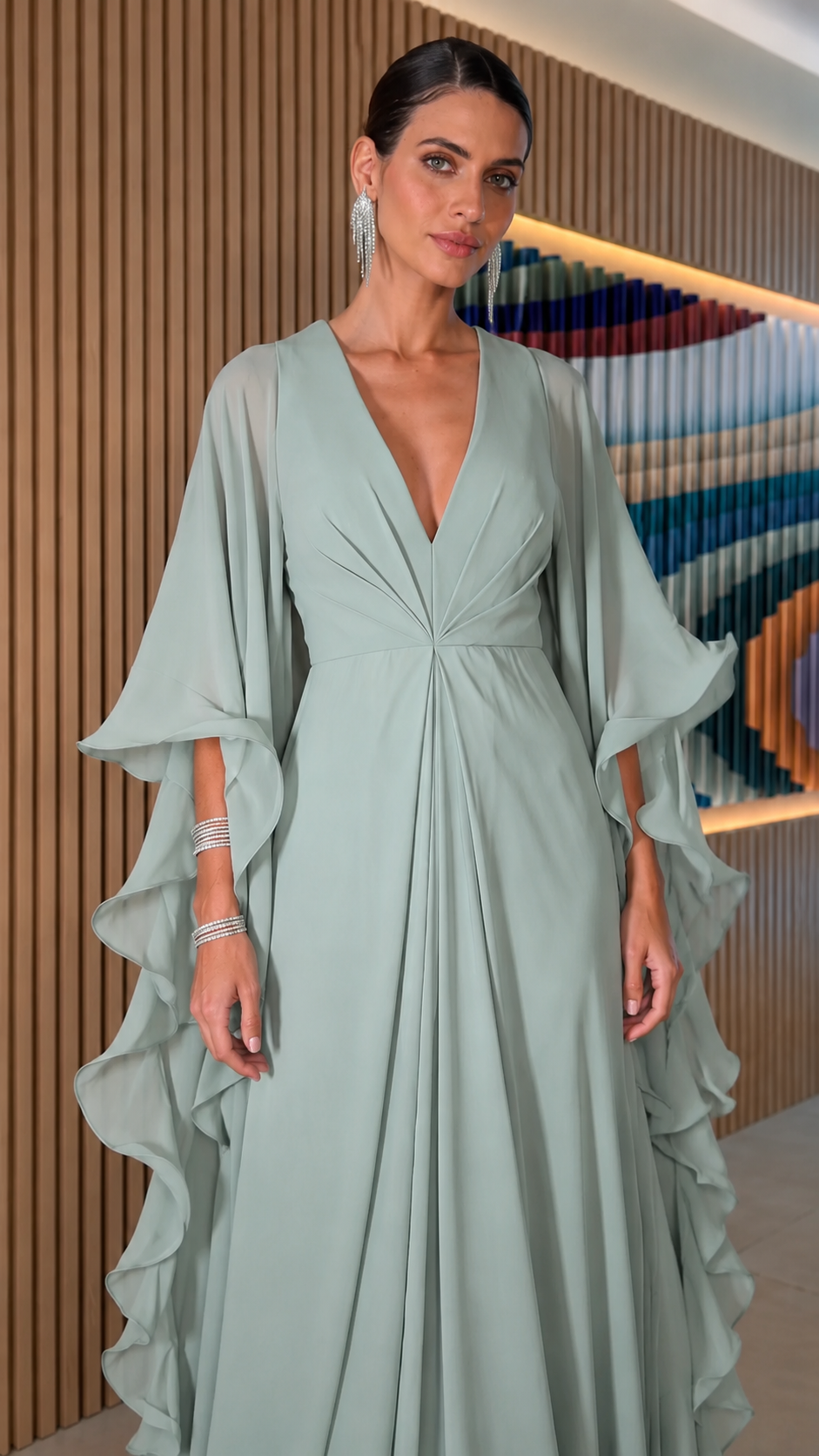 Ruffle Sleeve Pleated Maxi Dress