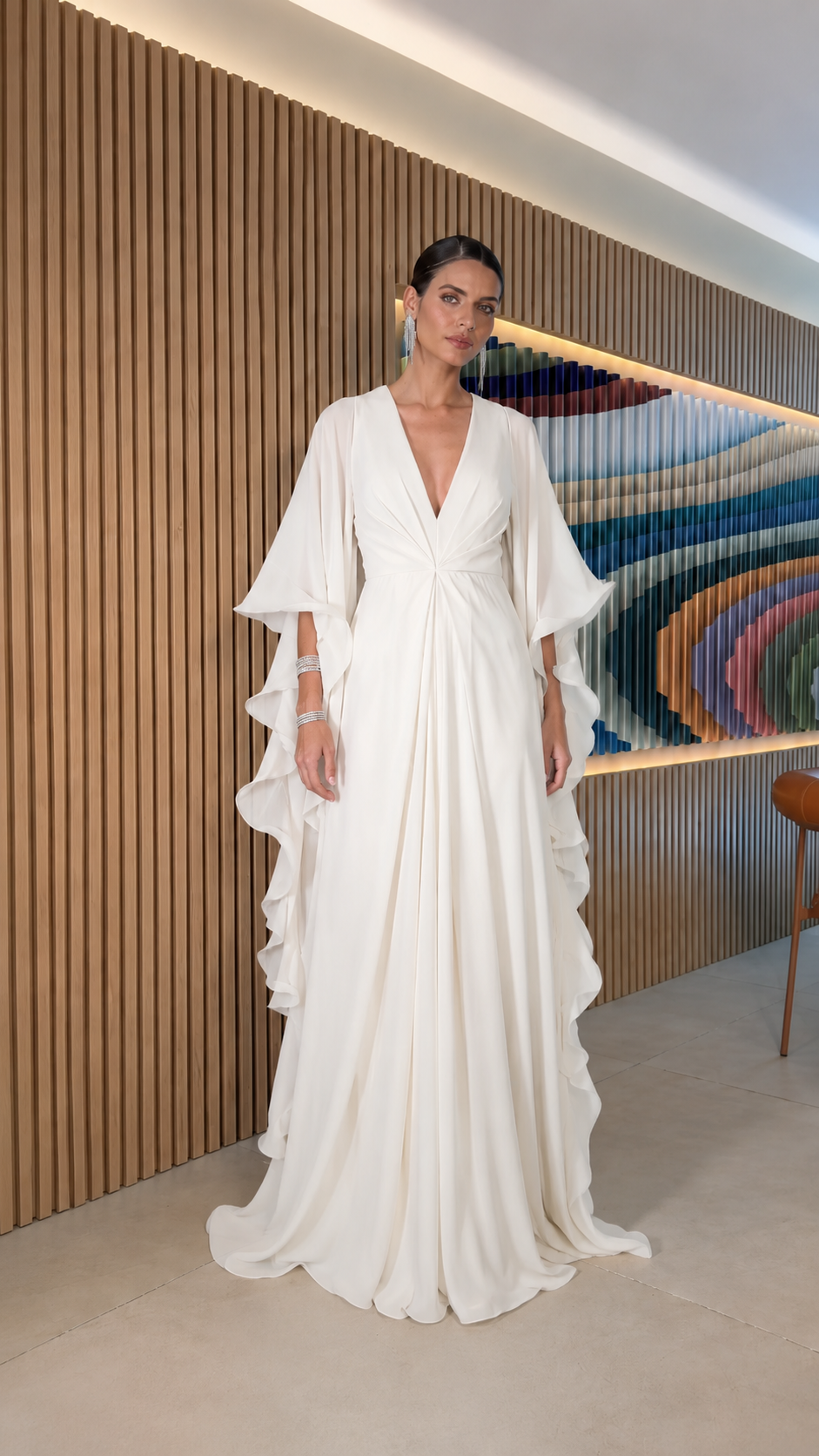 Ruffle Sleeve Pleated Maxi Dress