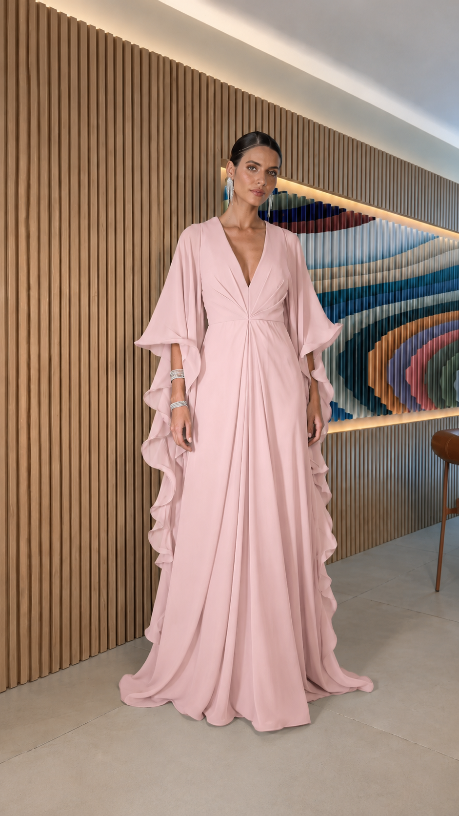 Ruffle Sleeve Pleated Maxi Dress