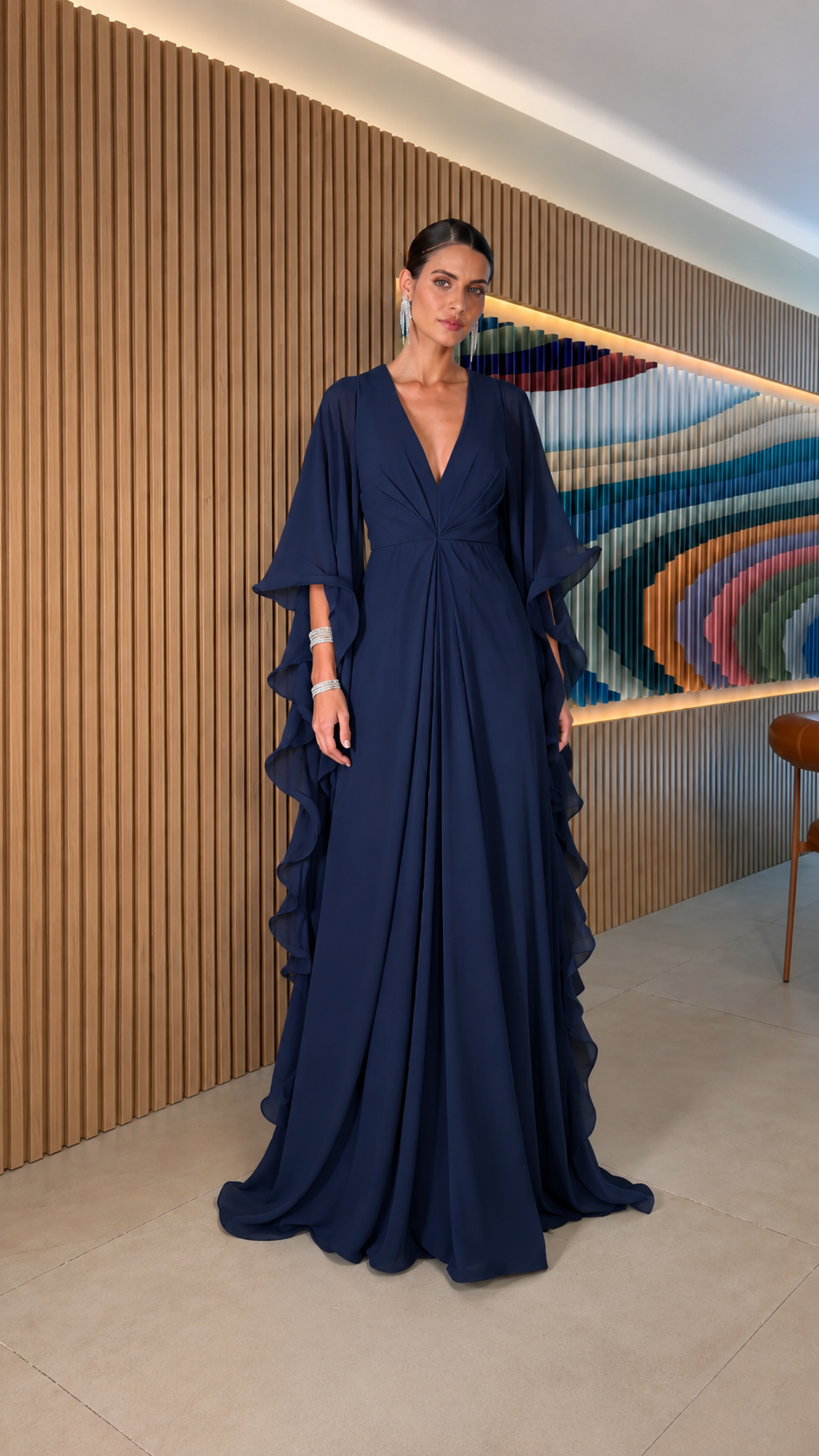 Ruffle Sleeve Pleated Maxi Dress