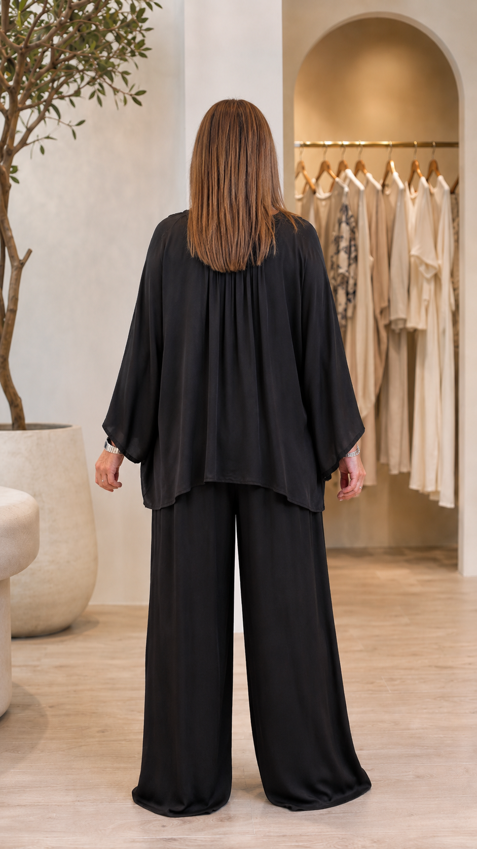 Elegant Satin Cape Sleeve Two-Piece Wide Leg Set