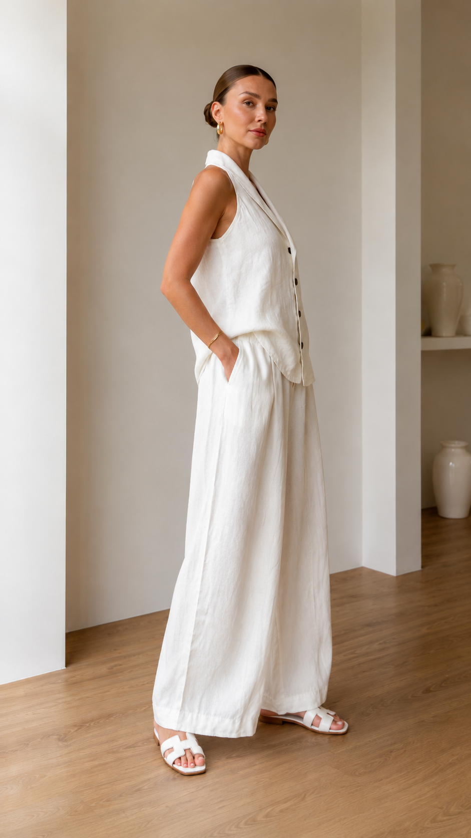 Liora Halter Vest Two-Piece Wide Leg Pants Set