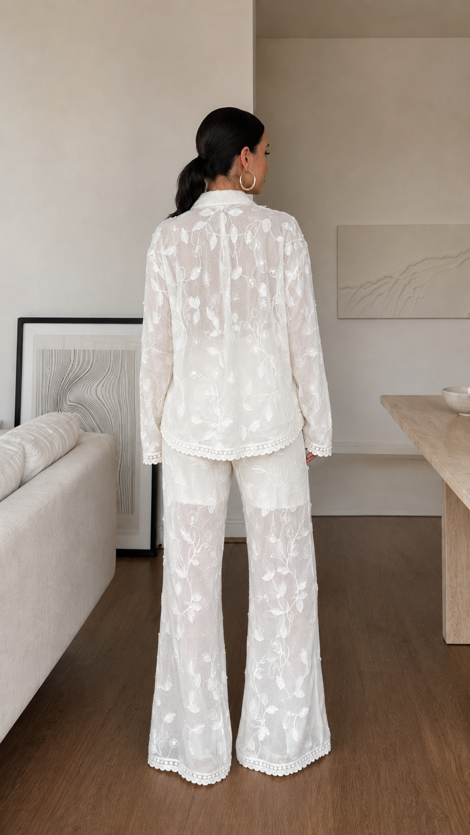 Elowen Embroidered Two-Piece Wide Leg Pants Set