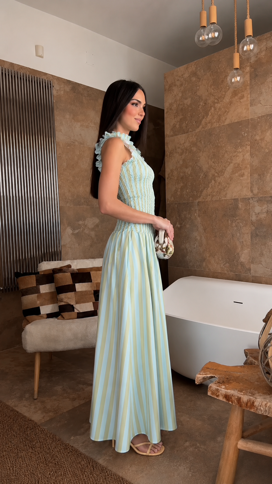 Smocked Stripe Maxi Dress