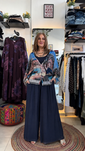 Scenic Print Kimono Top & Wide Leg Pants Set