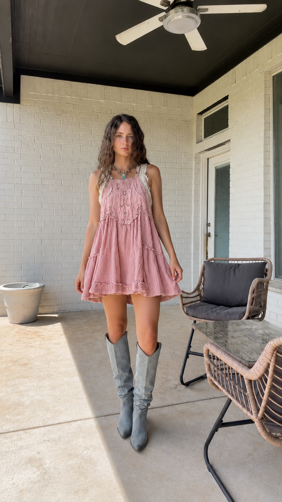 Sage Lace Yoke Tiered Mini Dress