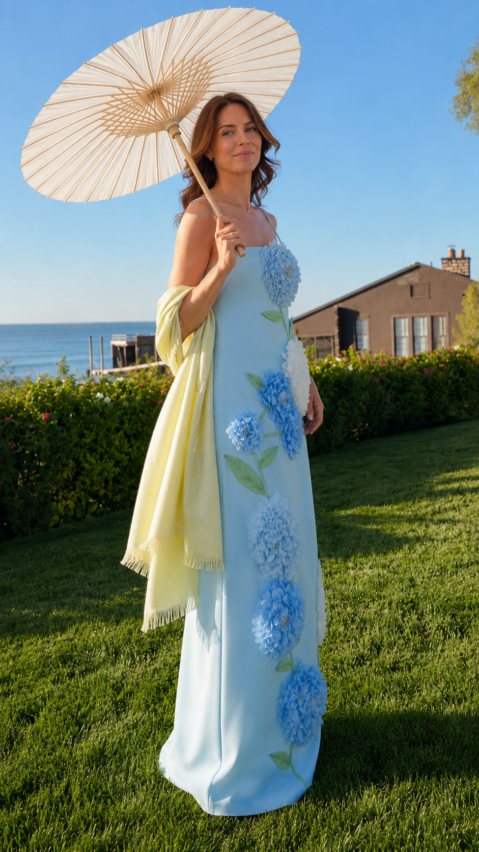 Hydrangea Bloom 3D Floral Appliqué Maxi Dress