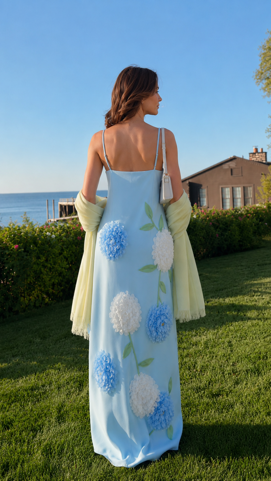 Hydrangea Bloom 3D Floral Appliqué Maxi Dress