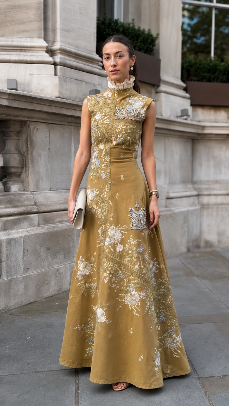 Embroidered High Neck Dress