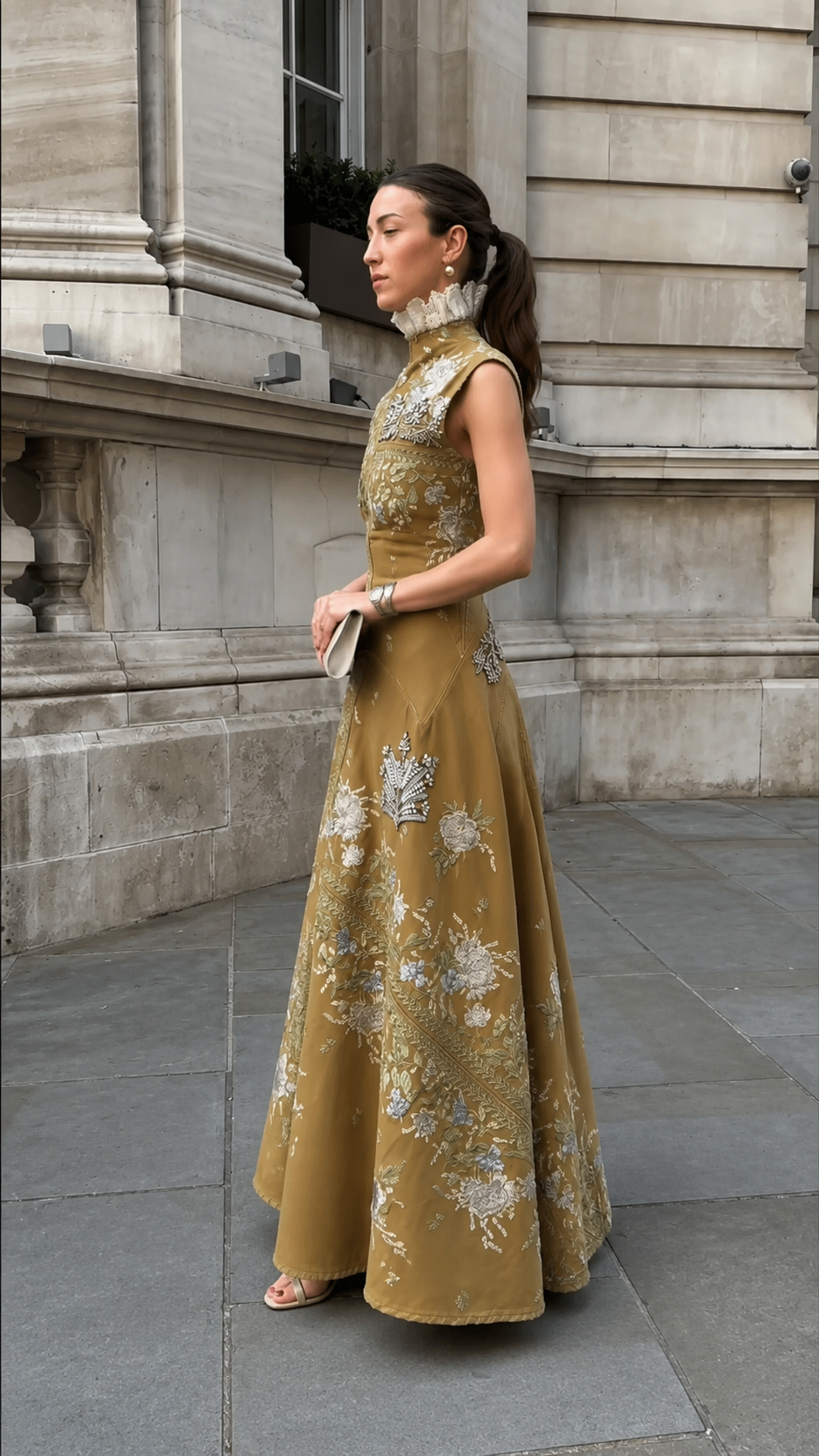 Embroidered High Neck Dress