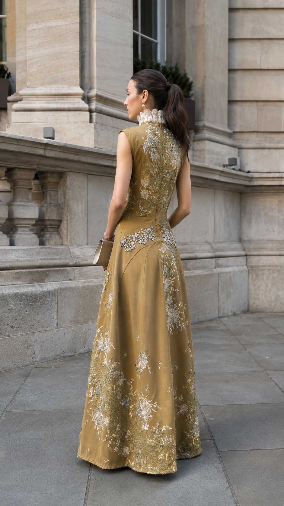 Embroidered High Neck Dress