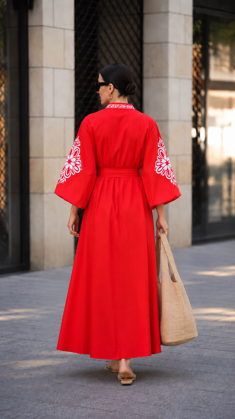 Embroidered Belted Maxi Dress