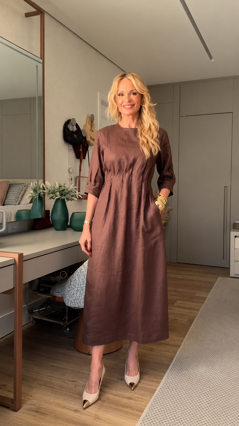 Pleated Waist Midi Dress