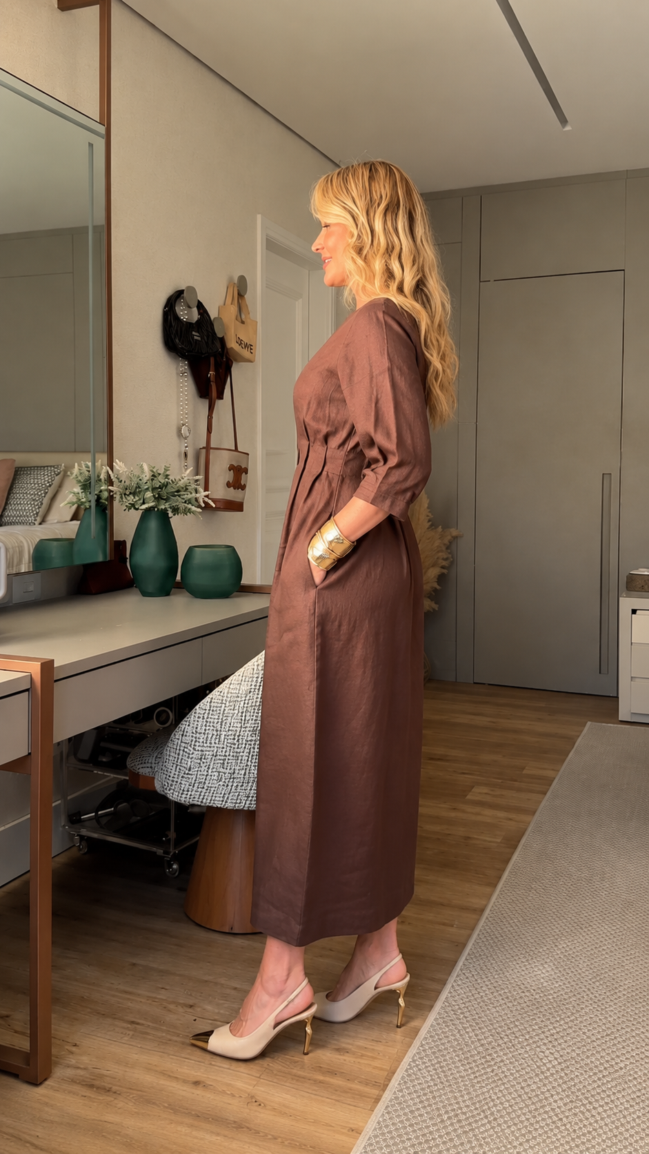 Pleated Waist Midi Dress