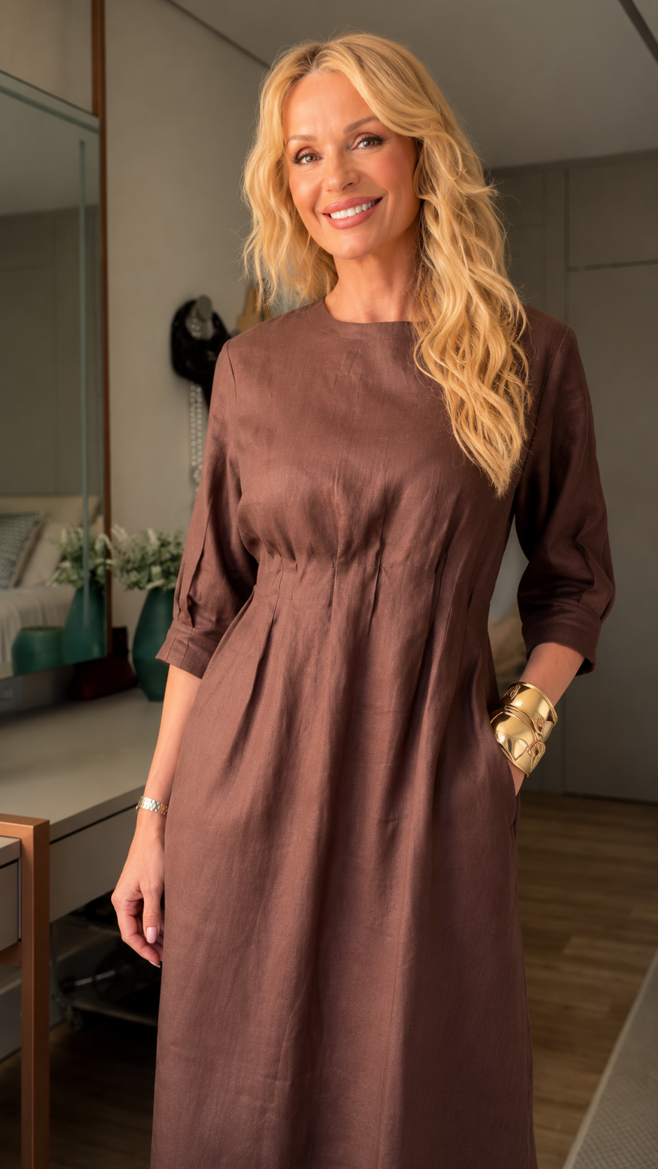 Pleated Waist Midi Dress