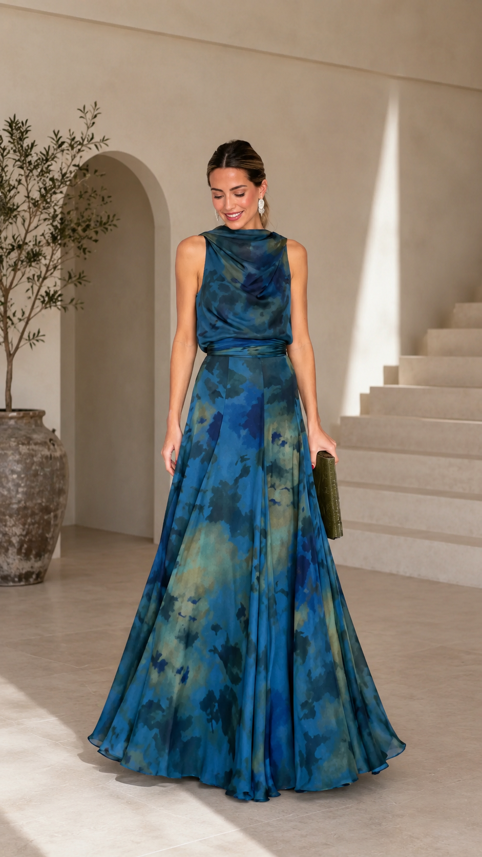 Draped Floral Maxi Dress