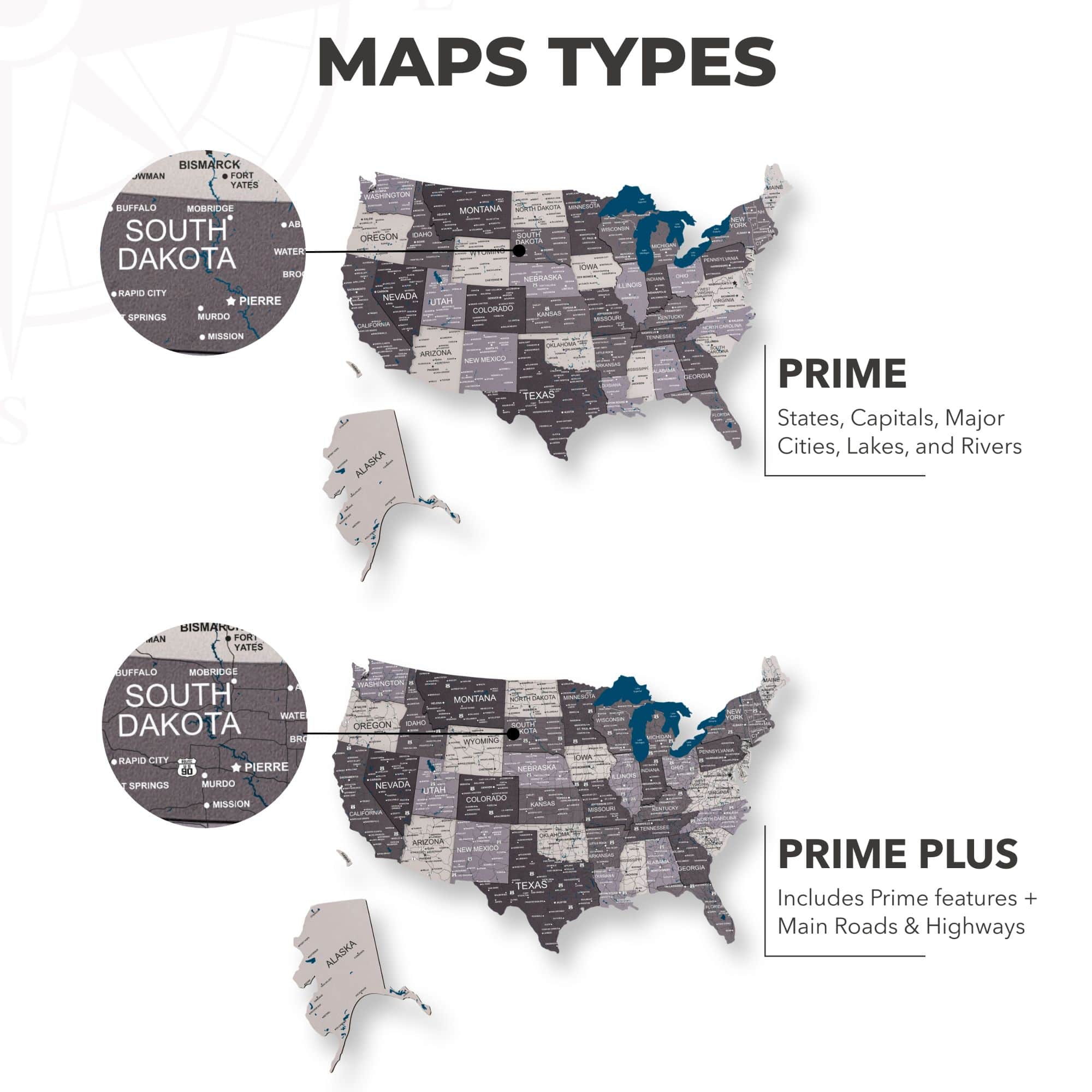Wooden 3d LED Map of USA - Nordik