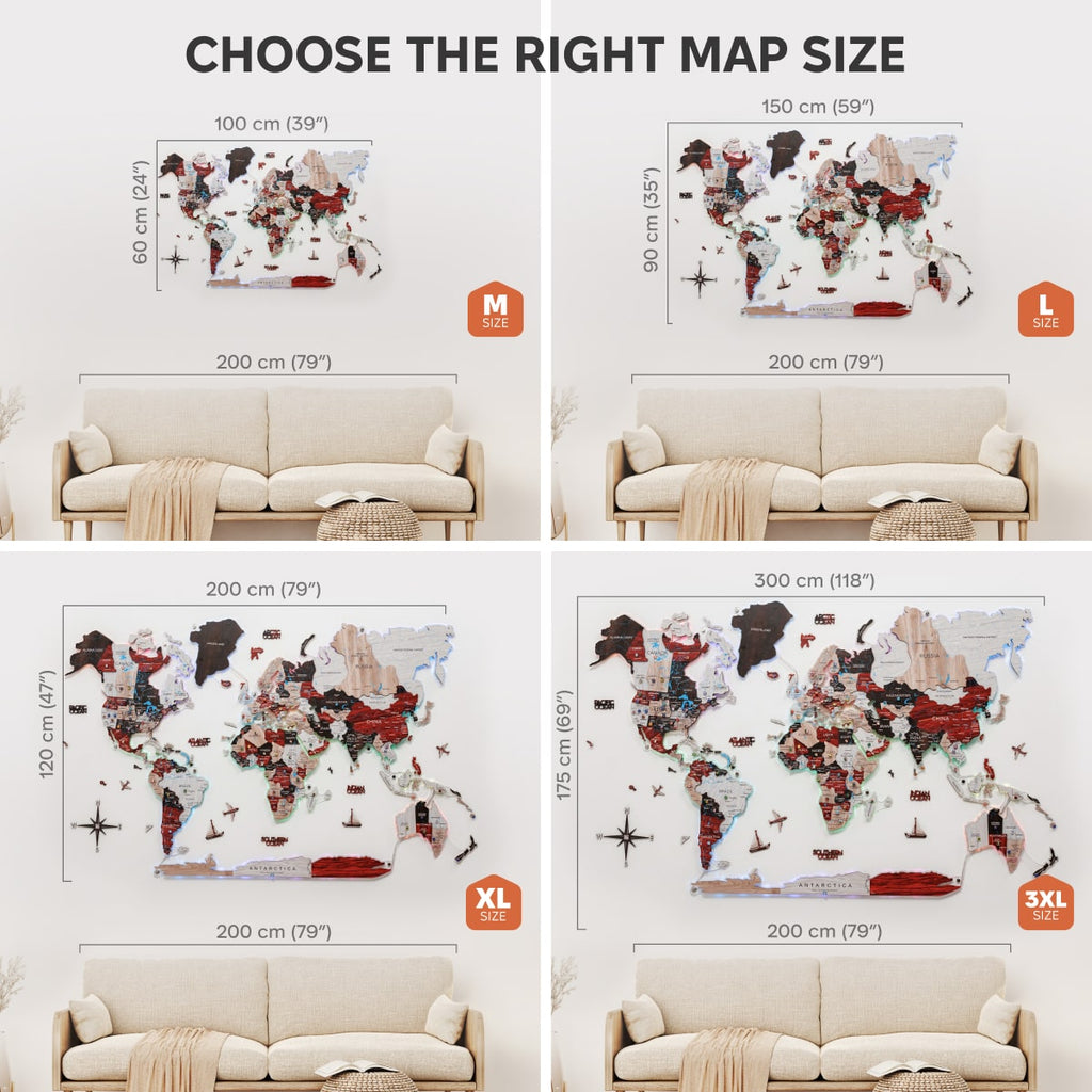 3D LUMINOUS LED Wooden World Map 2.0 Urban