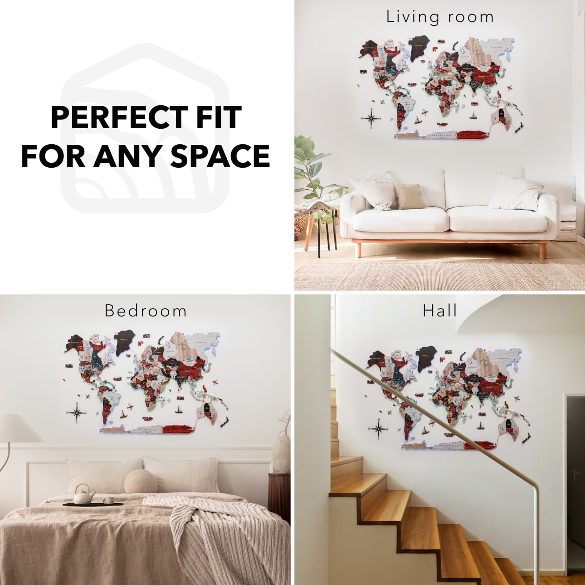 3D LUMINOUS LED Wooden World Map 2.0 Urban