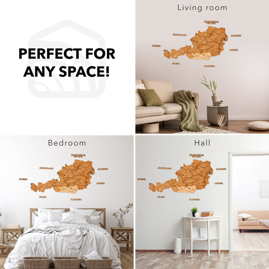 3D Wooden Map of Austria - Oak
