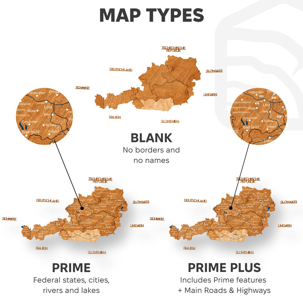 3D Wooden Map of Austria - Oak