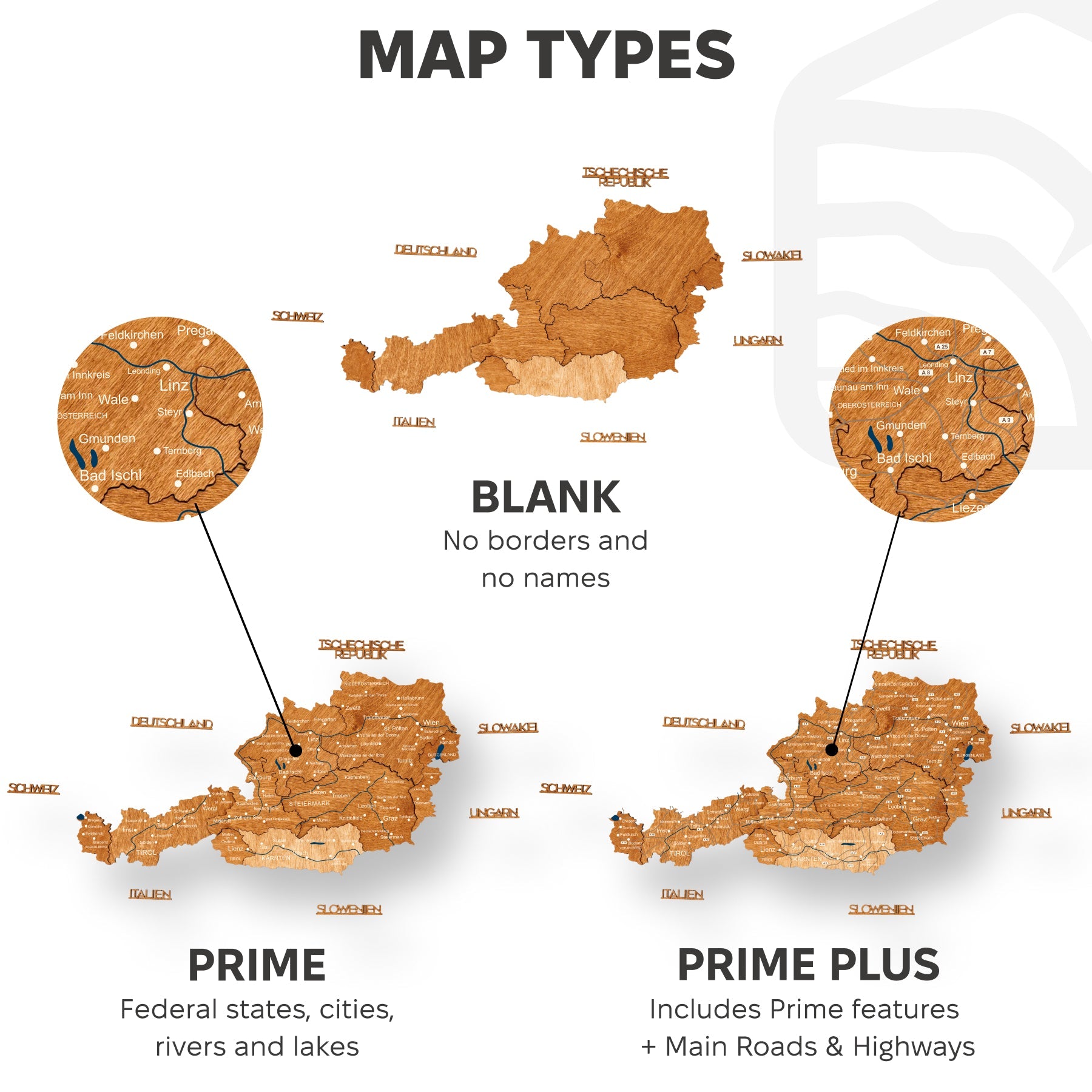 3D Wooden Map of Austria - Oak