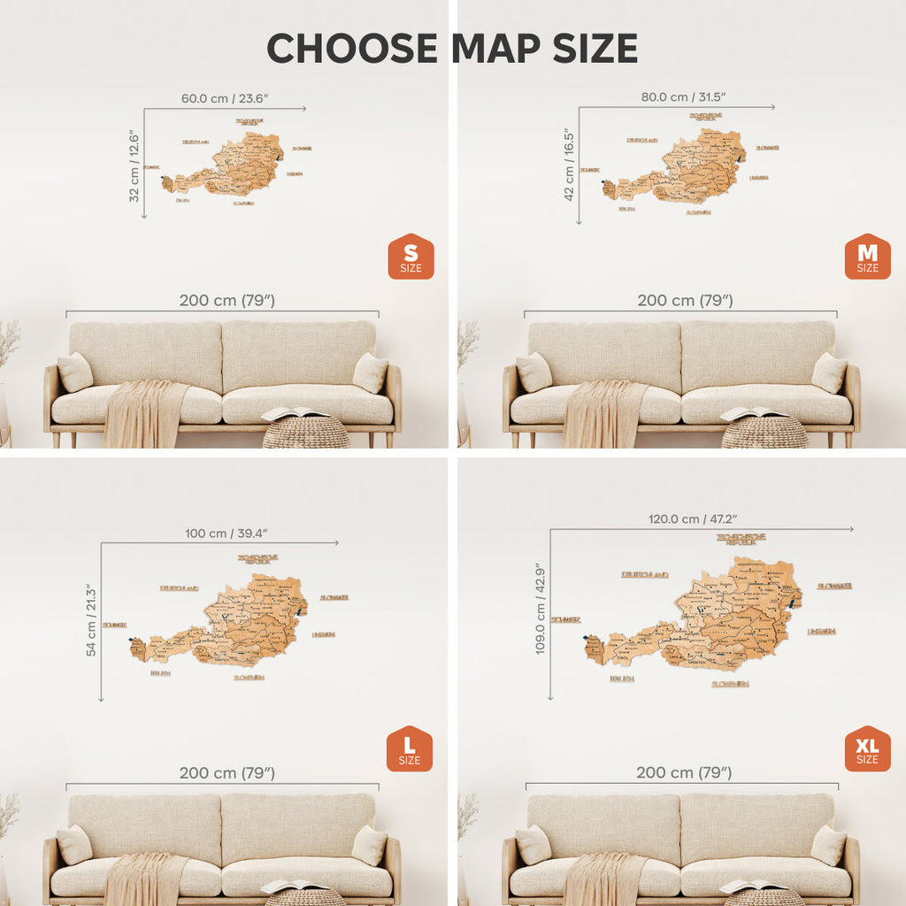 3D Wooden Map of Austria - Gold
