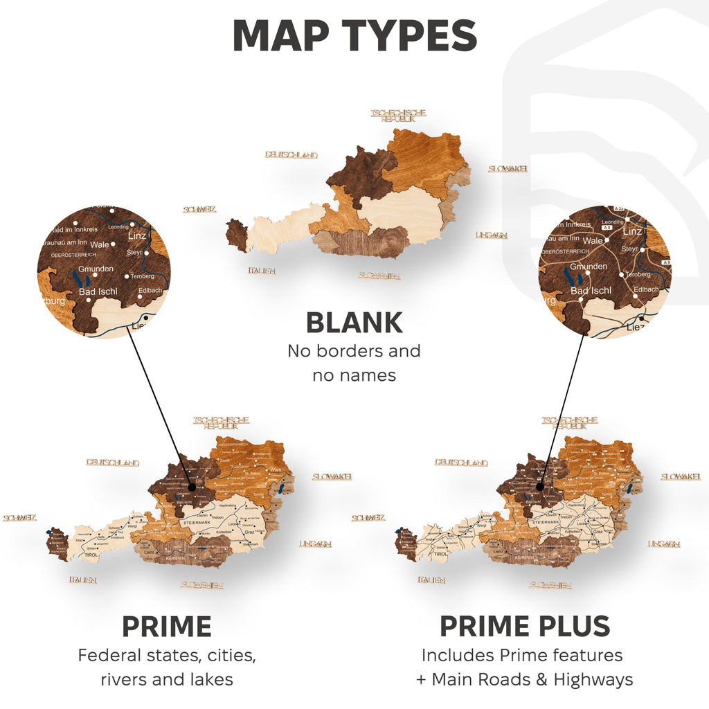 3D Wooden Map of Austria - Multicolor
