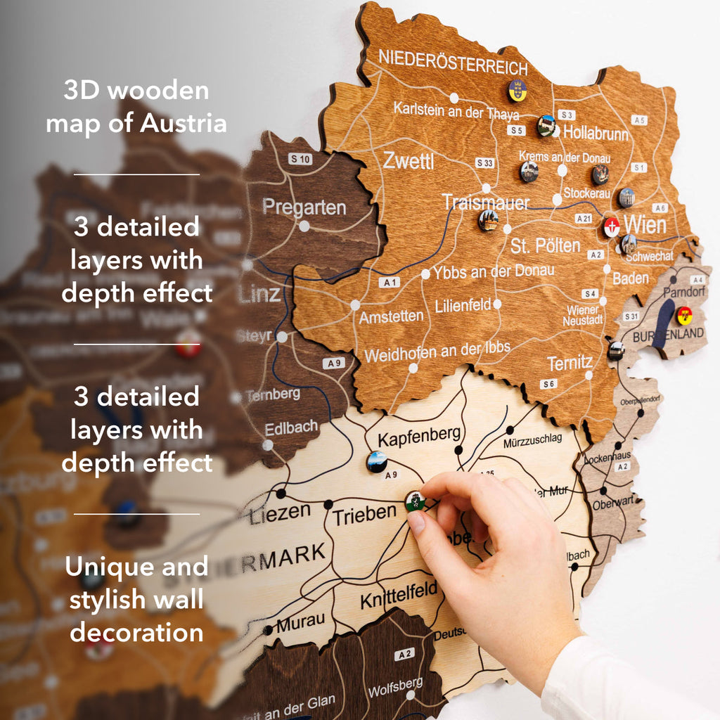 3D Wooden Map of Austria - Multicolor