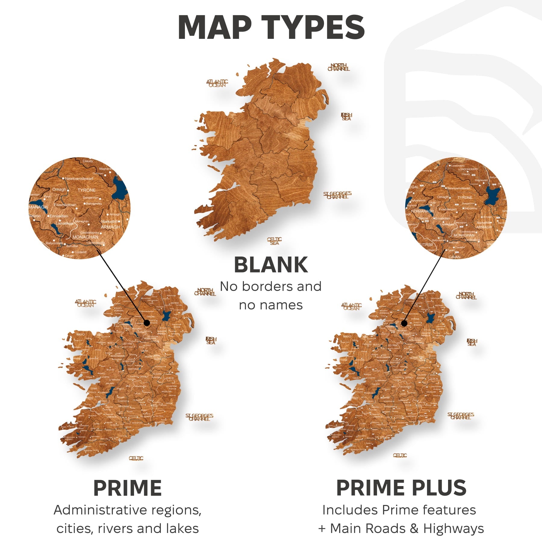 3D Wooden Map of Ireland - Oak