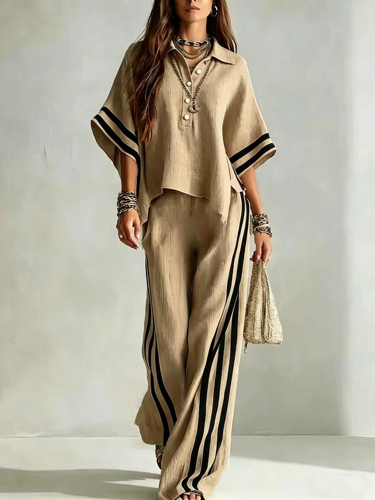 Chic Contrast Stripe Lounge Set