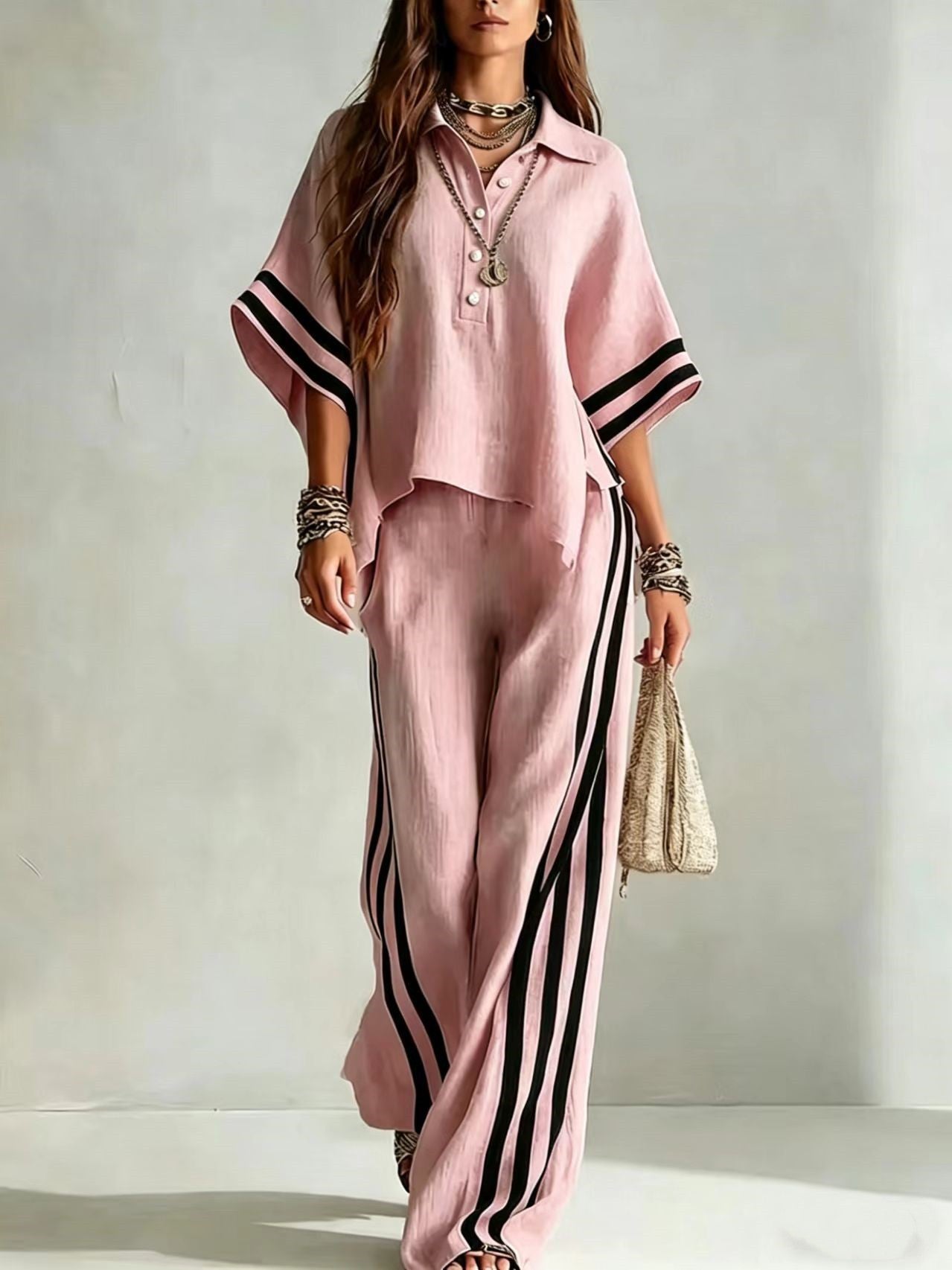 Chic Contrast Stripe Lounge Set