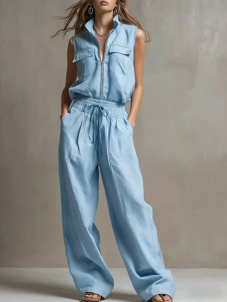 Sleeveless Linen Lounge Set