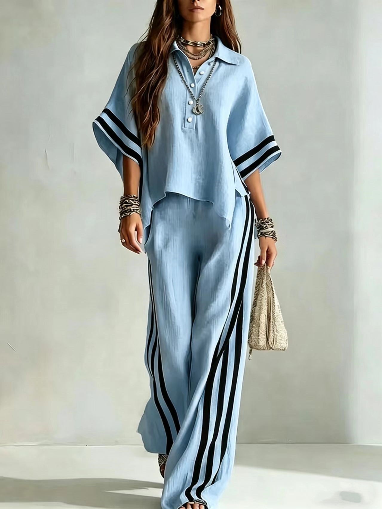 Chic Contrast Stripe Lounge Set