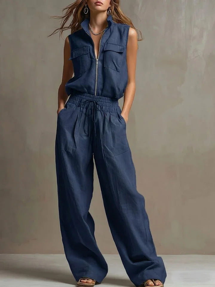 Sleeveless Linen Lounge Set