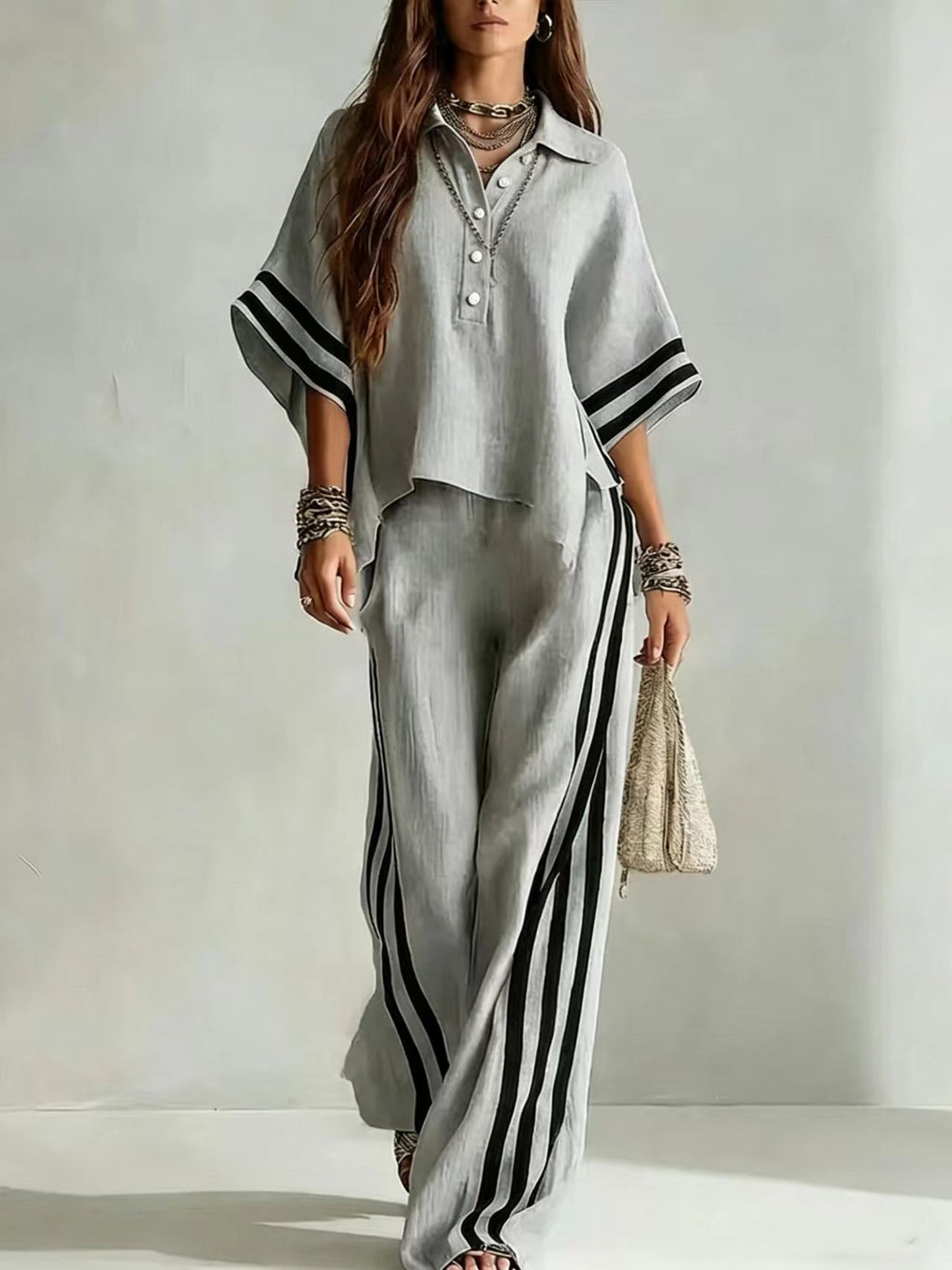 Chic Contrast Stripe Lounge Set