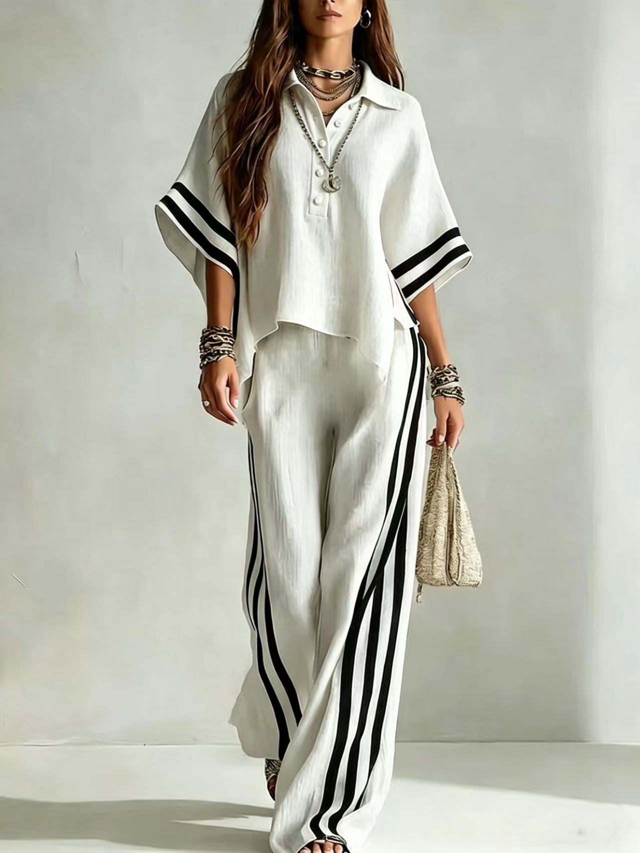 Chic Contrast Stripe Lounge Set