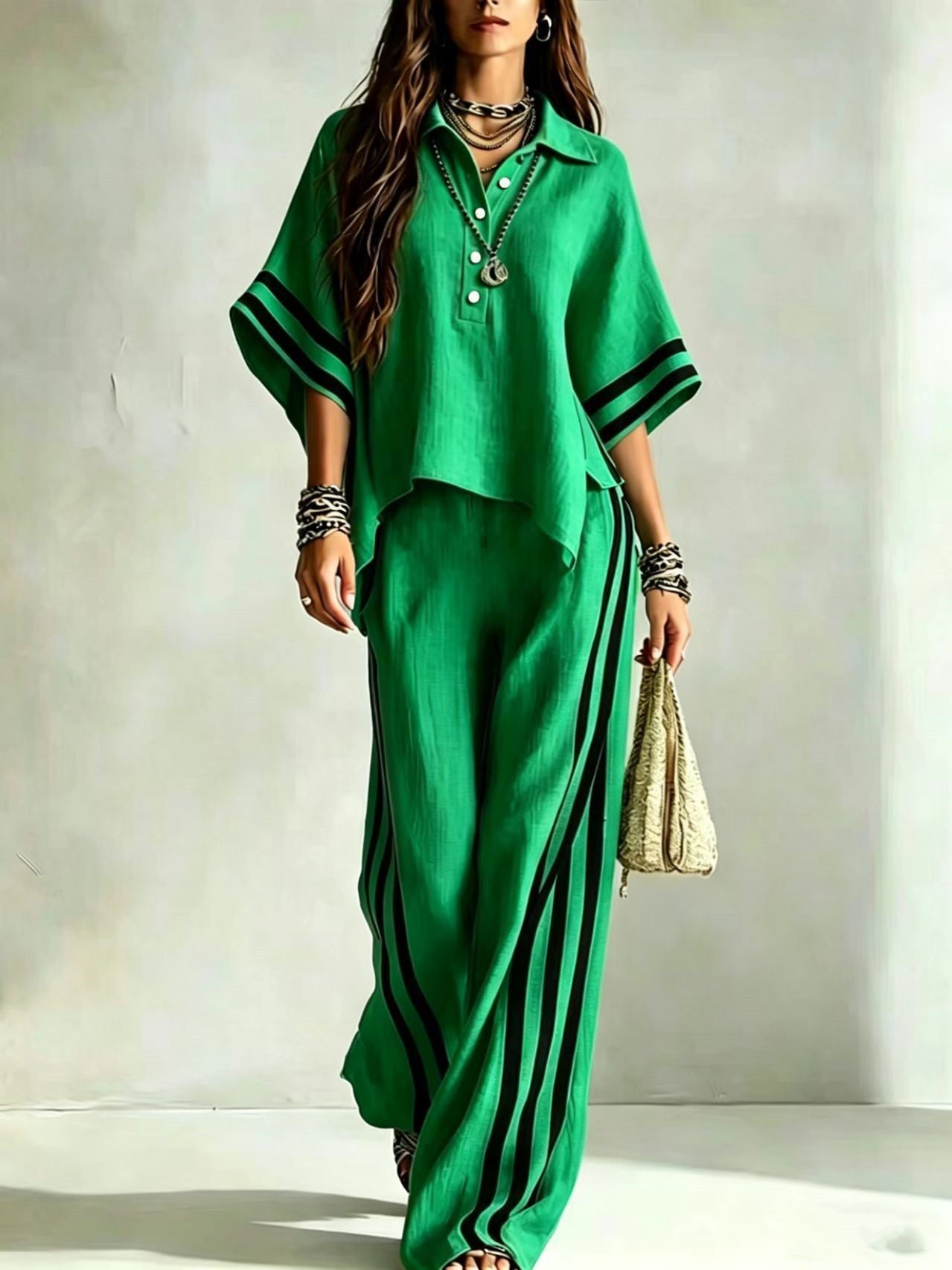 Chic Contrast Stripe Lounge Set