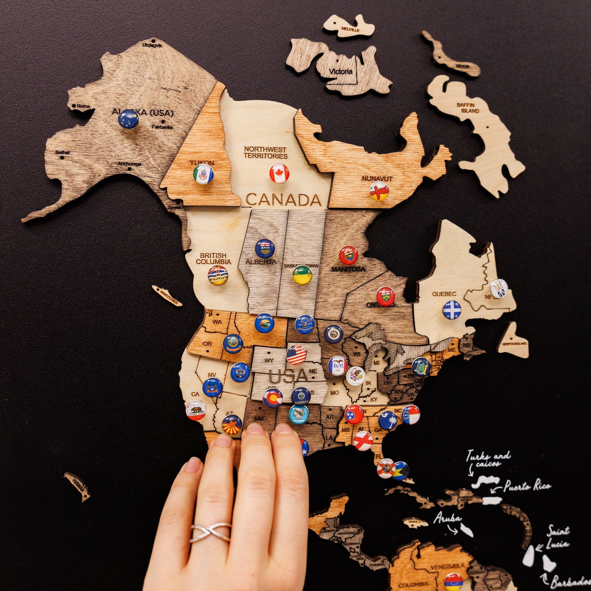 3D Wooden World Map Triptych Frameless - Multicolor