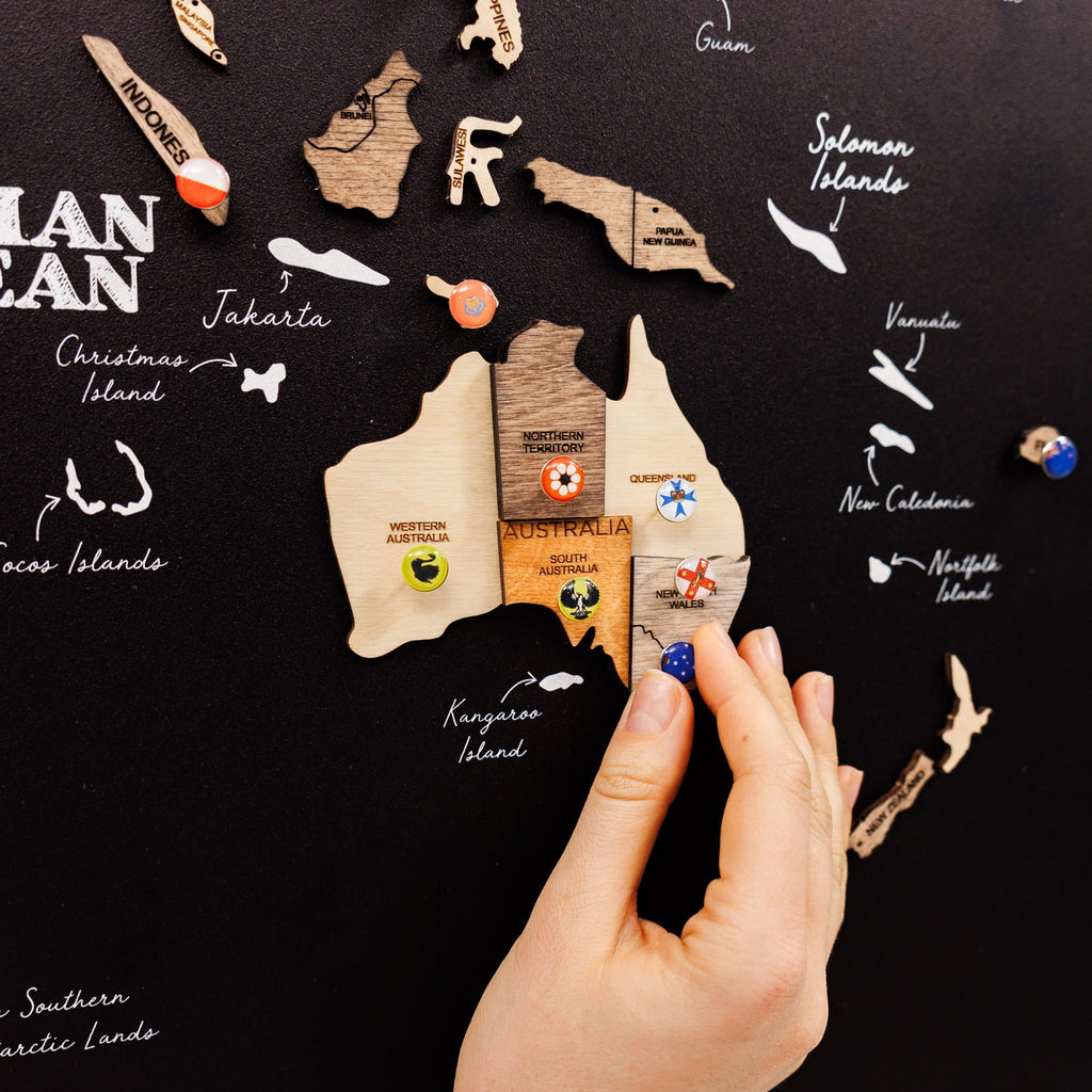 3D Wooden World Map Triptych Frameless - Multicolor