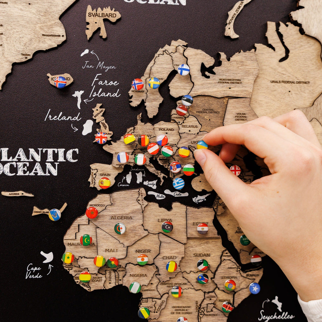 3D Wooden World Map Triptych Frameless - Terra