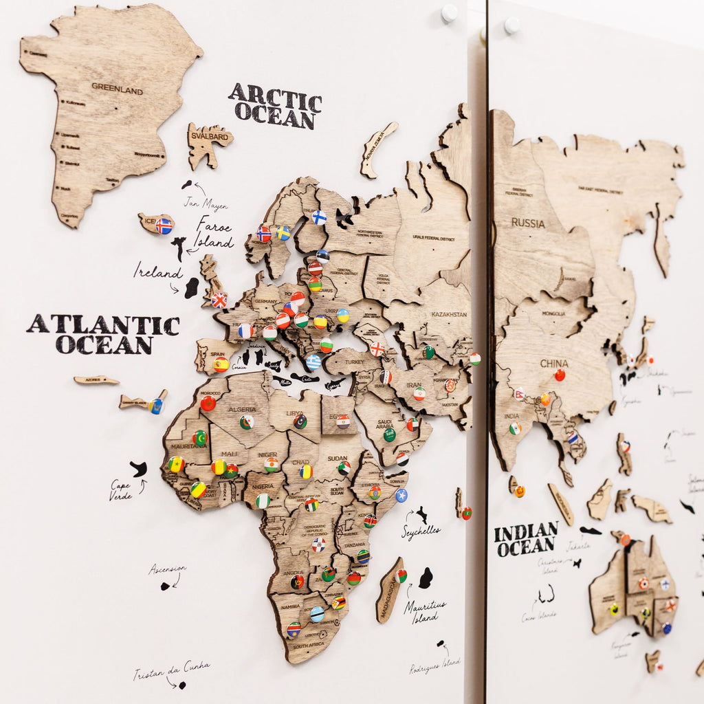 3D Wooden World Map Triptych Frameless - Terra
